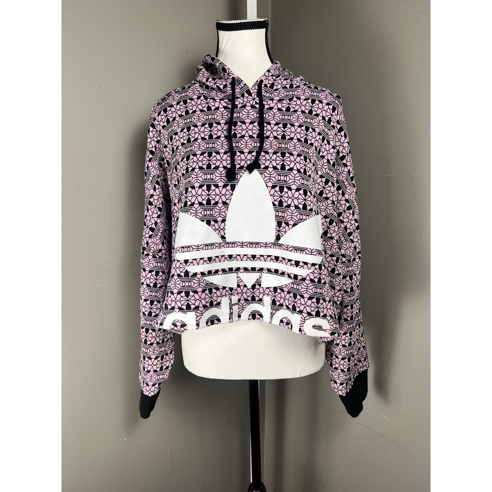 Adidas Originals M Magic Berry Trefoil Print Cropped Hoodie FL4134 Magenta Berry